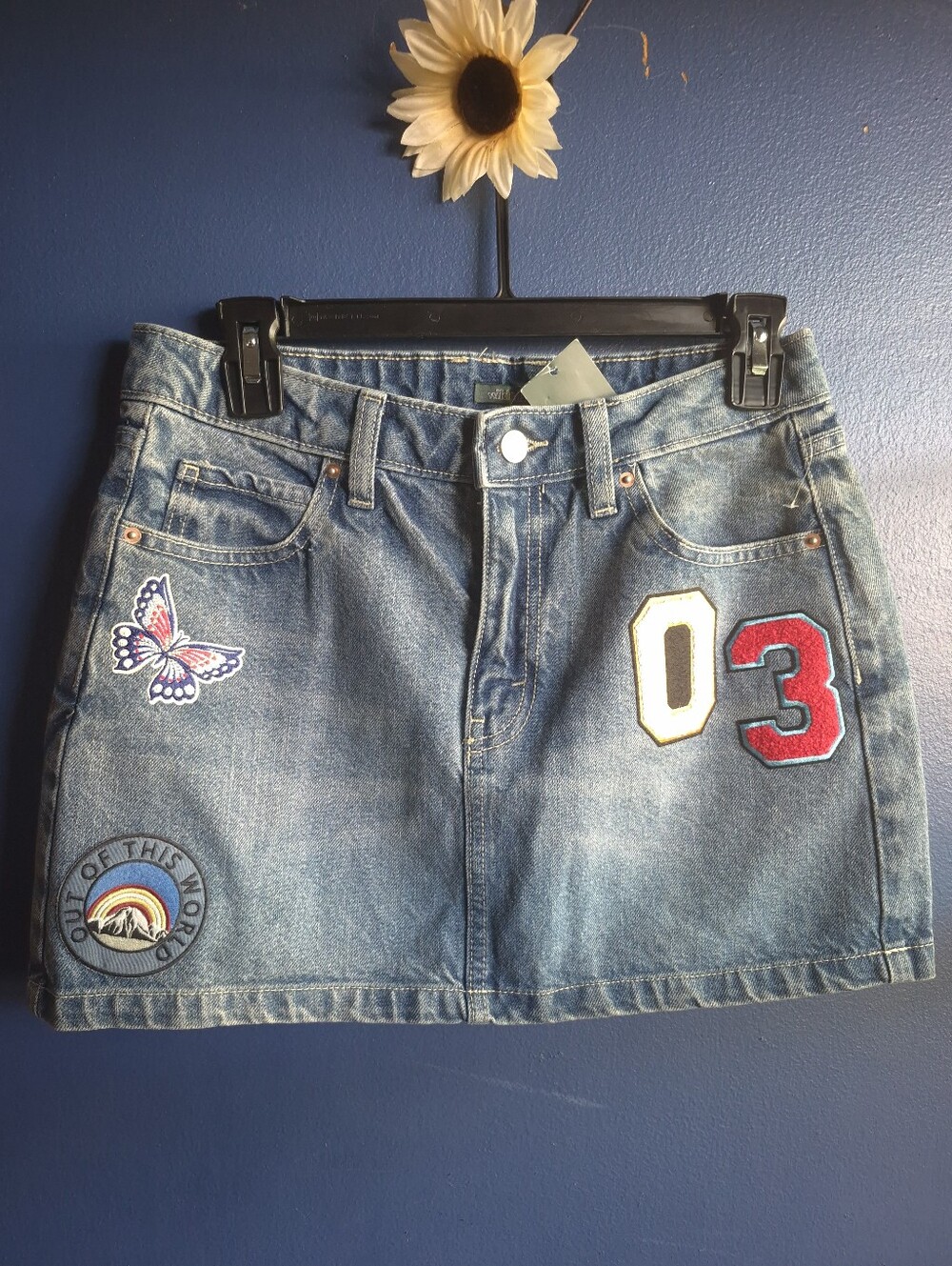 Wild Fable Blue Denim Patchwork Mini Skirt